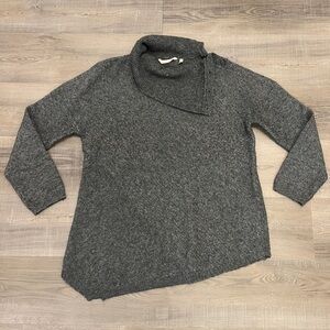 Soft Surroundings Pullover Gray Asymmetrical Button Collar Sweater - Wool Blend